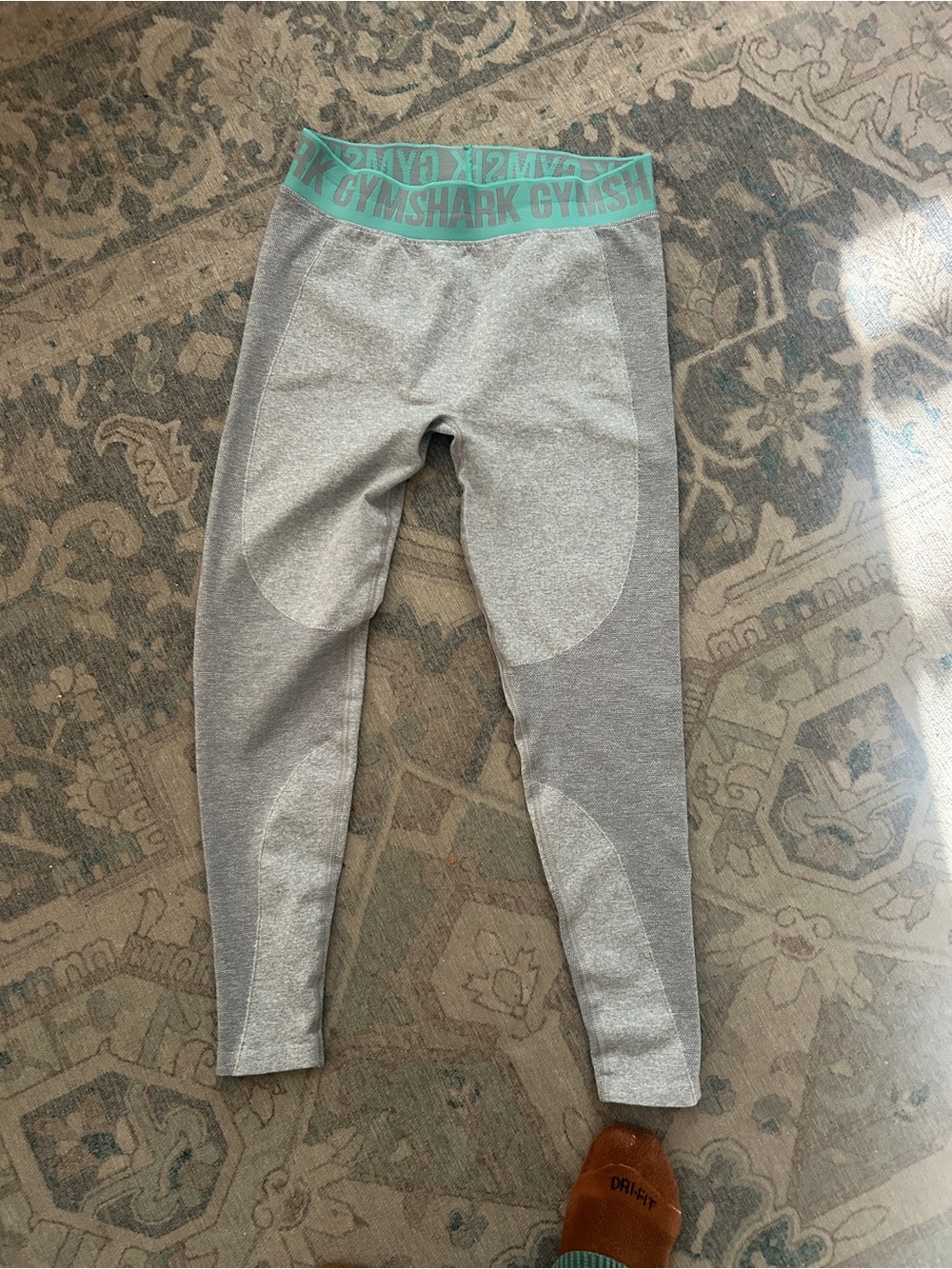 Gymshark Gray Seamless Leggings with Teal Waistband